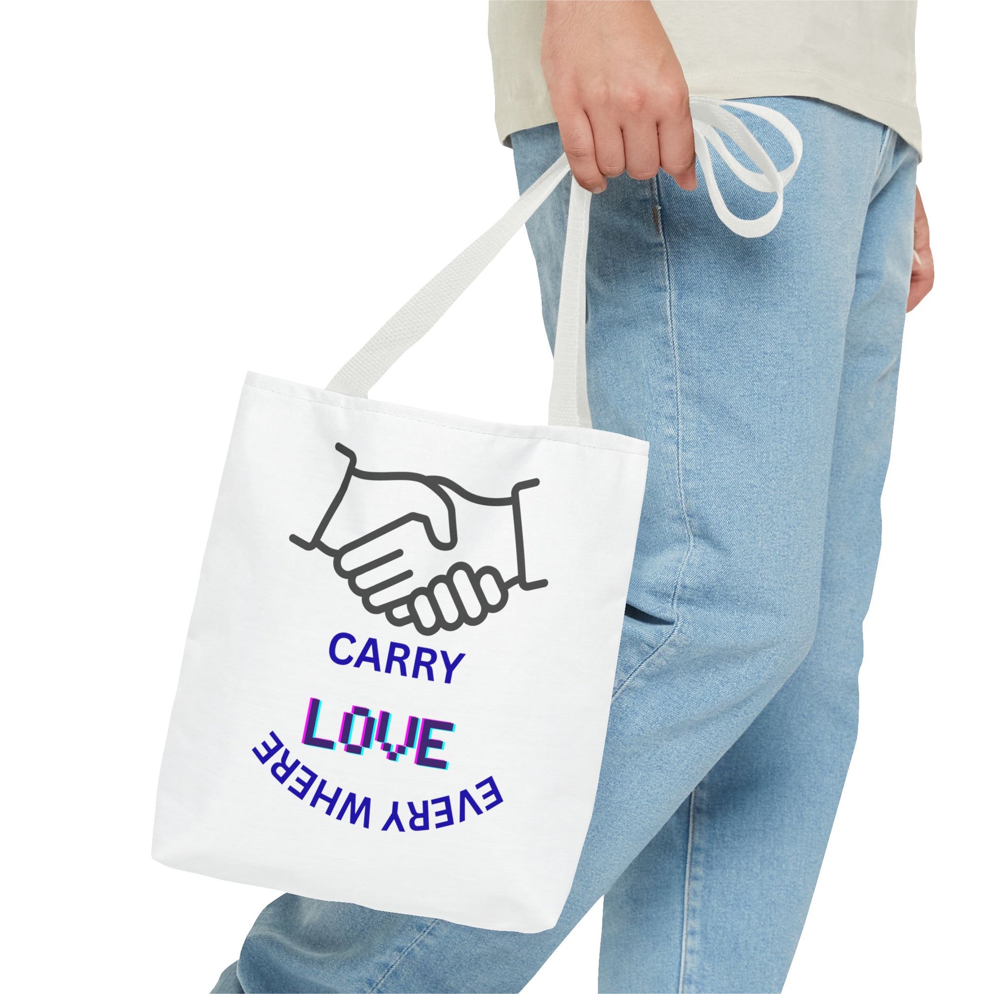 Carry Love Everywhere Tote Bag — Handshake Graphic Reusable Shopper