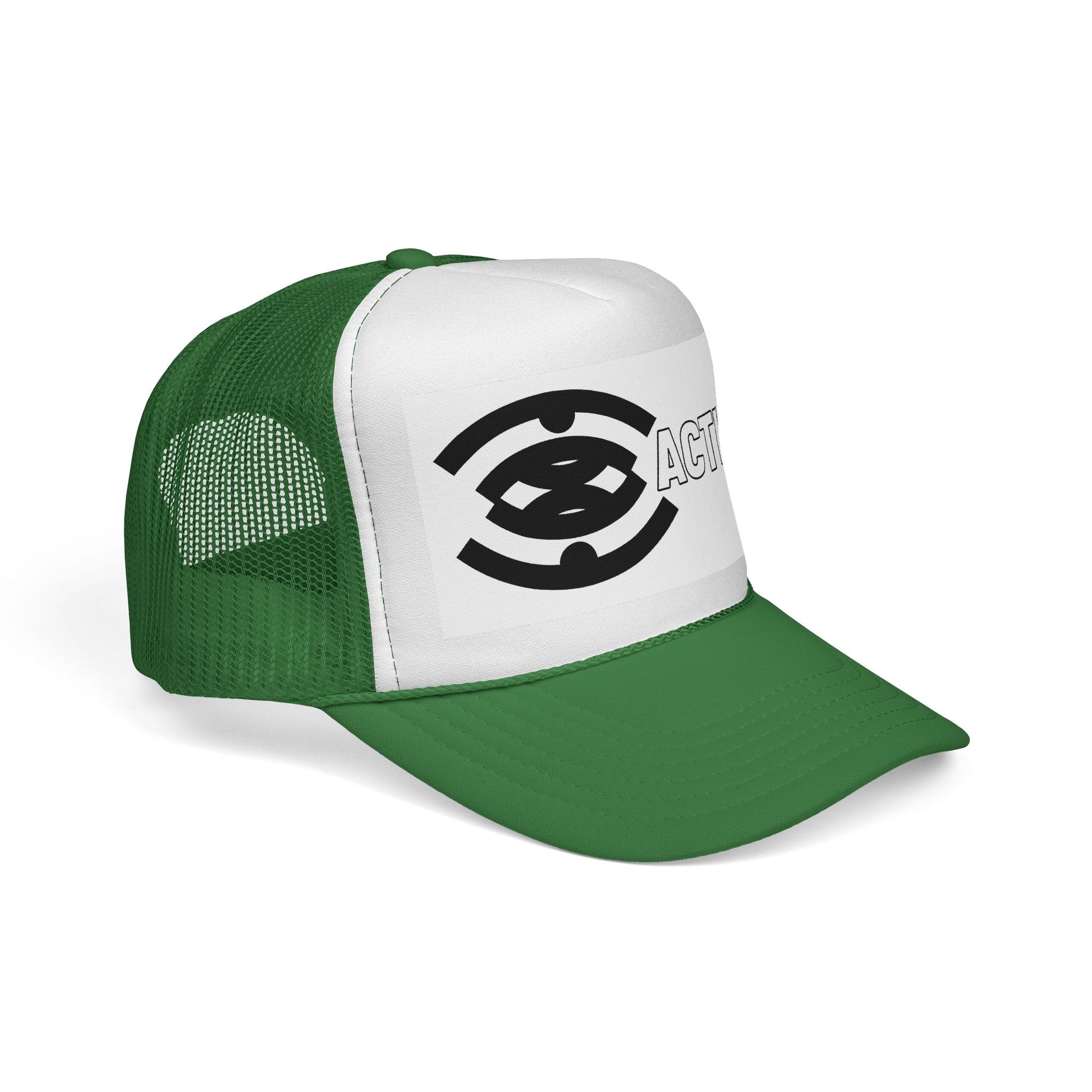 Action Logo Trucker Cap — Retro Black & White Mesh Hat